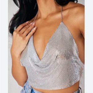 SHEIN Silver Halter Crop Top
